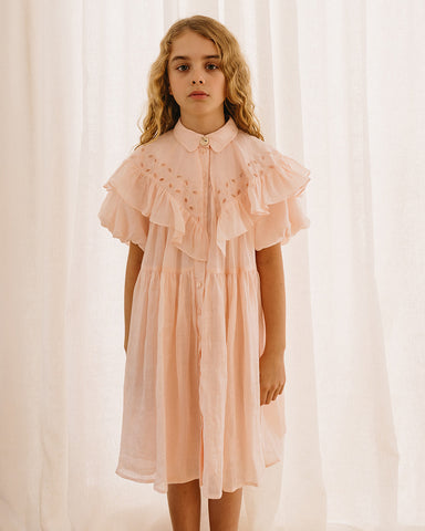 PETITE AMALIE "Wonderland" Daisy Embroidered Pussy Bow Dress in Pink