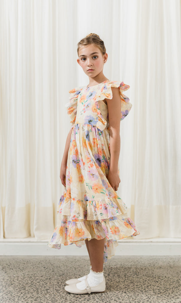 PETITE AMALIE "Soleil" Watercolour Printed Linen Dress