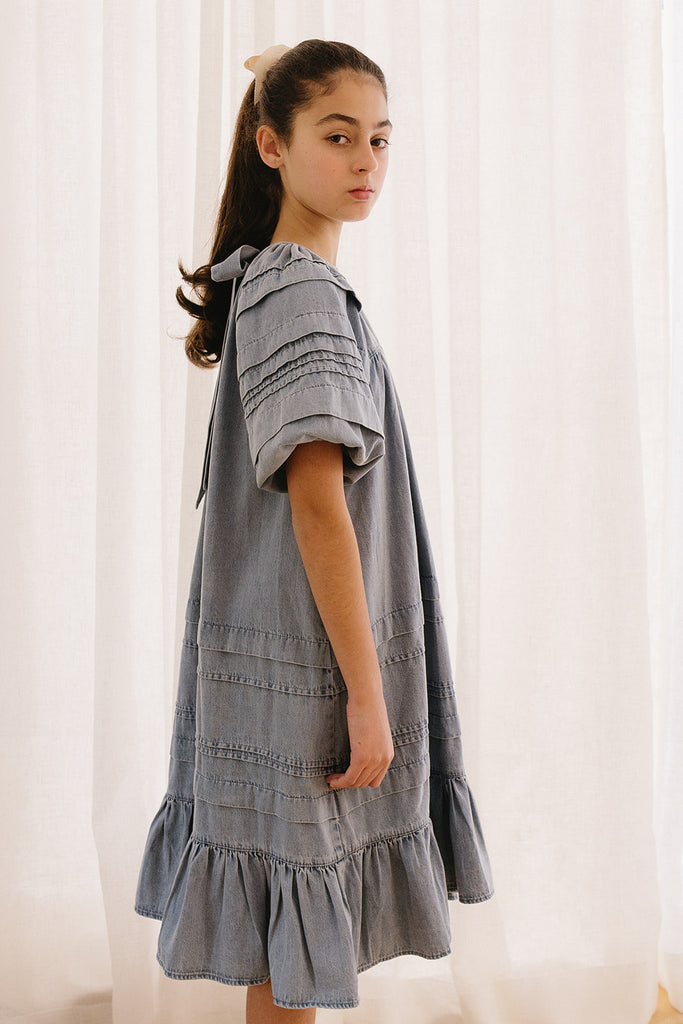 PETITE AMALIE "Soleil" Pleated Chambray Smock Dress