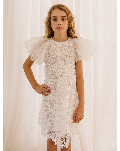 PETITE AMALIE "Soleil" Embroidered Sleeve Linen Smock Dress