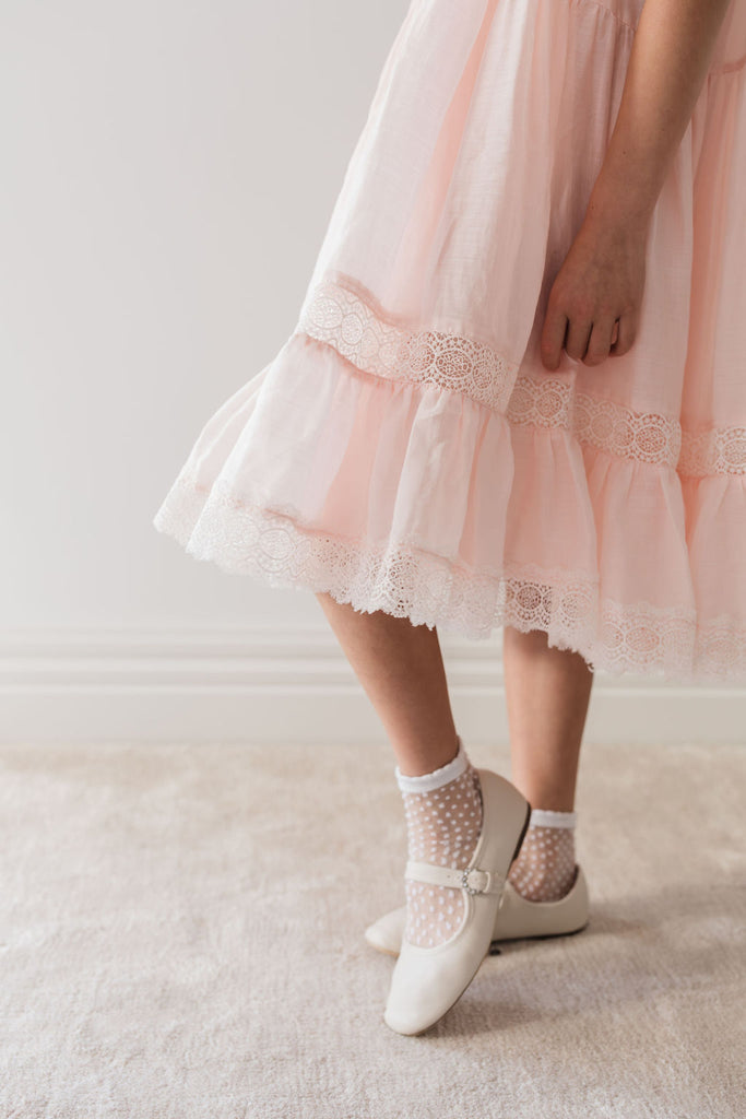 PETITE AMALIE "Le Jardin" Poppy Lace Trim Linen Dress