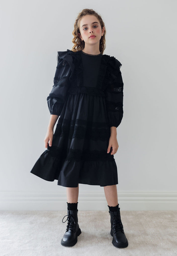 PETITE AMALIE "Fantasque"  Poplin Lace Ruffle Dress