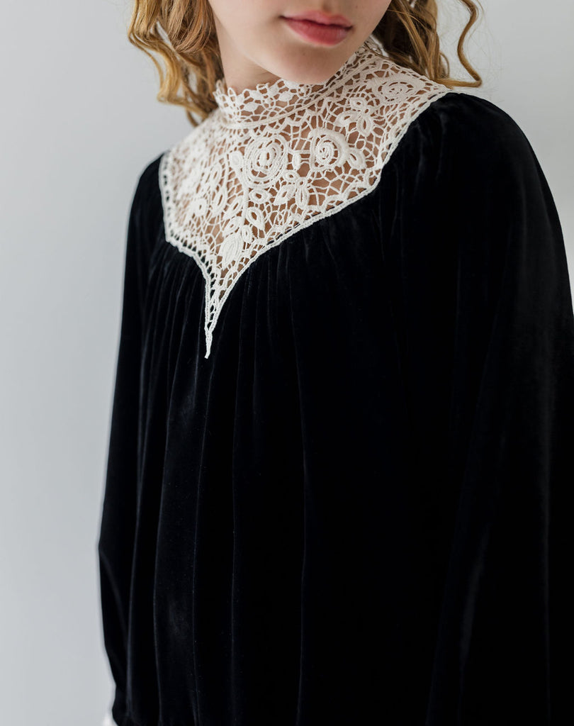 PETITE AMALIE "Fantasque"  Lace Yoke Velvet Dress