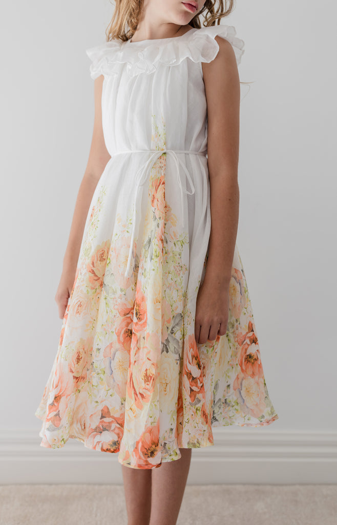 PETITE AMALIE "La Fleur" Lemon Floral Border Print Linen Dress