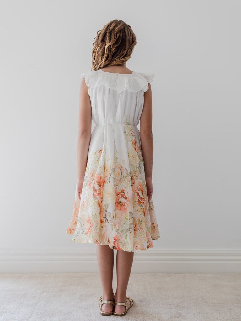PETITE AMALIE "La Fleur" Lemon Floral Border Print Linen Dress