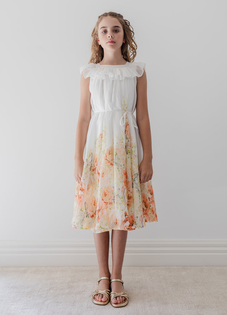 PETITE AMALIE "La Fleur" Lemon Floral Border Print Linen Dress