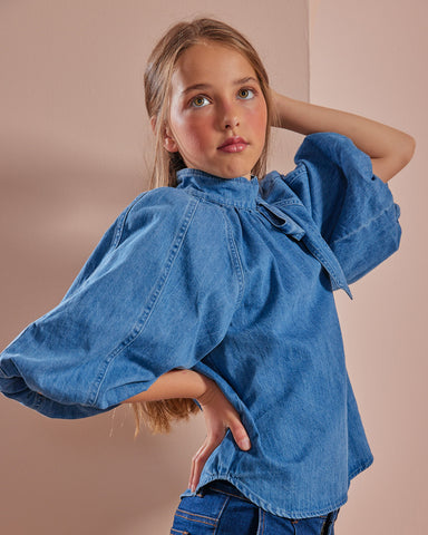 PETITE AMALIE "Petite Pink" Chambray Lace Smock Top