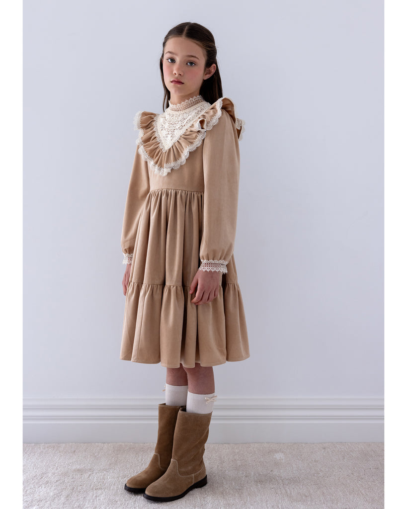 petite fall dress AMALIE 2026 Vintage Lace Yoke Cord Toffee / 6y FW23NovDrop fitted bodice Maxi Dress Yellow Chiffon Size:Regular 6 (S)