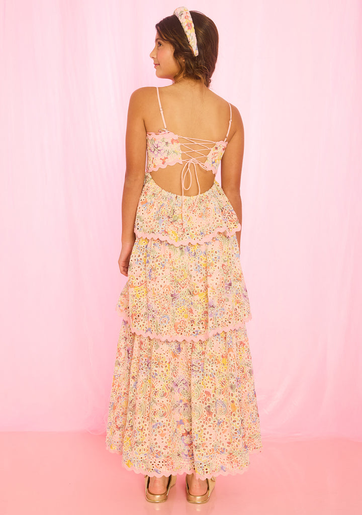 MARLO KIDS Alanna Frill Embroidered Maxi Dress