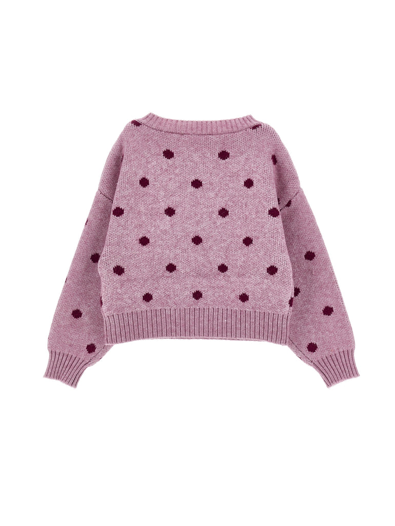 MONNALISA FALL 2026 Knit Jacquard Pansy Polka Dot Sweater Top