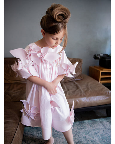 PETITE AMALIE "Soleil" Embroidered Sleeve Linen Smock Dress