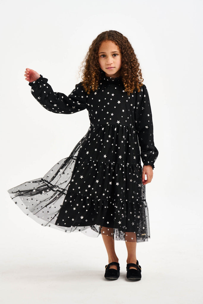 NICOLE MILLER GIRLS Grey Star Printed Dress