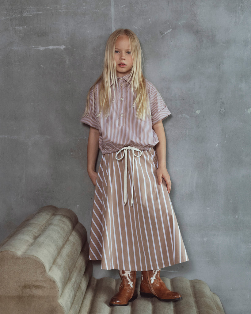 UNLABEL SS26 Luna Skirt in Cacao Stripes