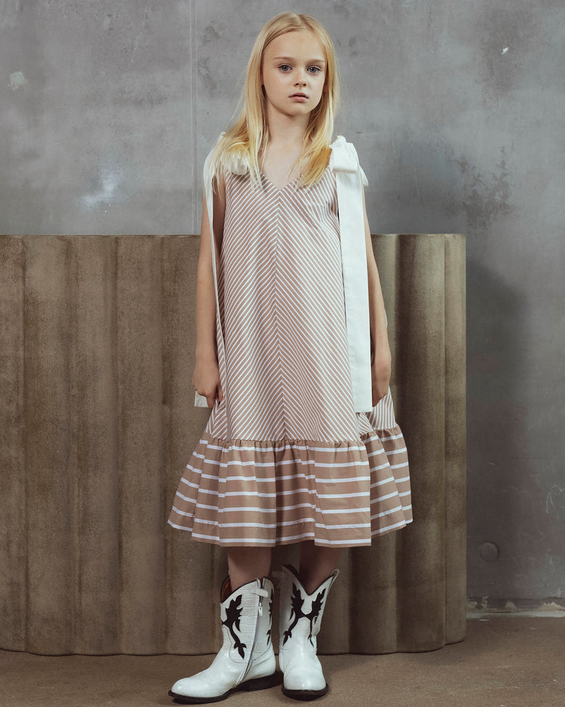 UNLABEL SS26 Belle Dress in Cacao Stripes