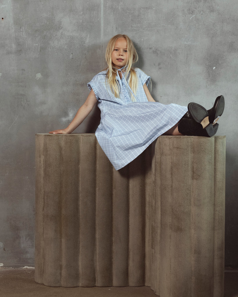 UNLABEL SS26 Ada Dress in Baby Blue Checks