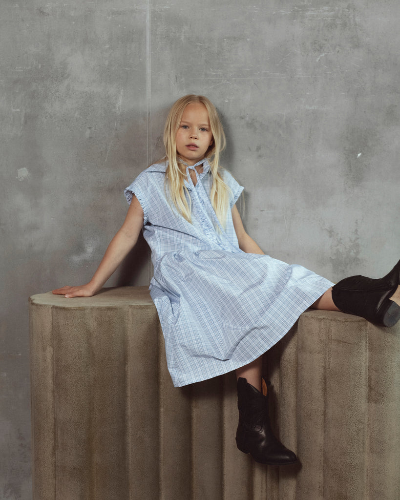 UNLABEL SS26 Ada Dress in Baby Blue Checks