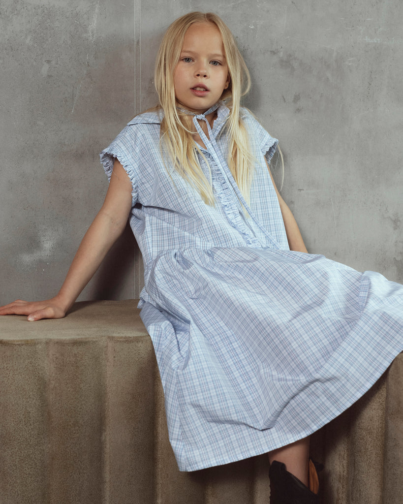 UNLABEL SS26 Ada Dress in Baby Blue Checks