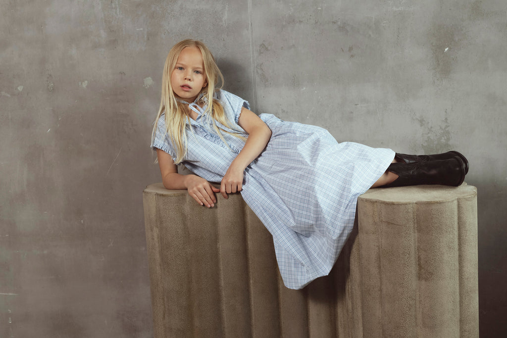 UNLABEL SS26 Ada Dress in Baby Blue Checks