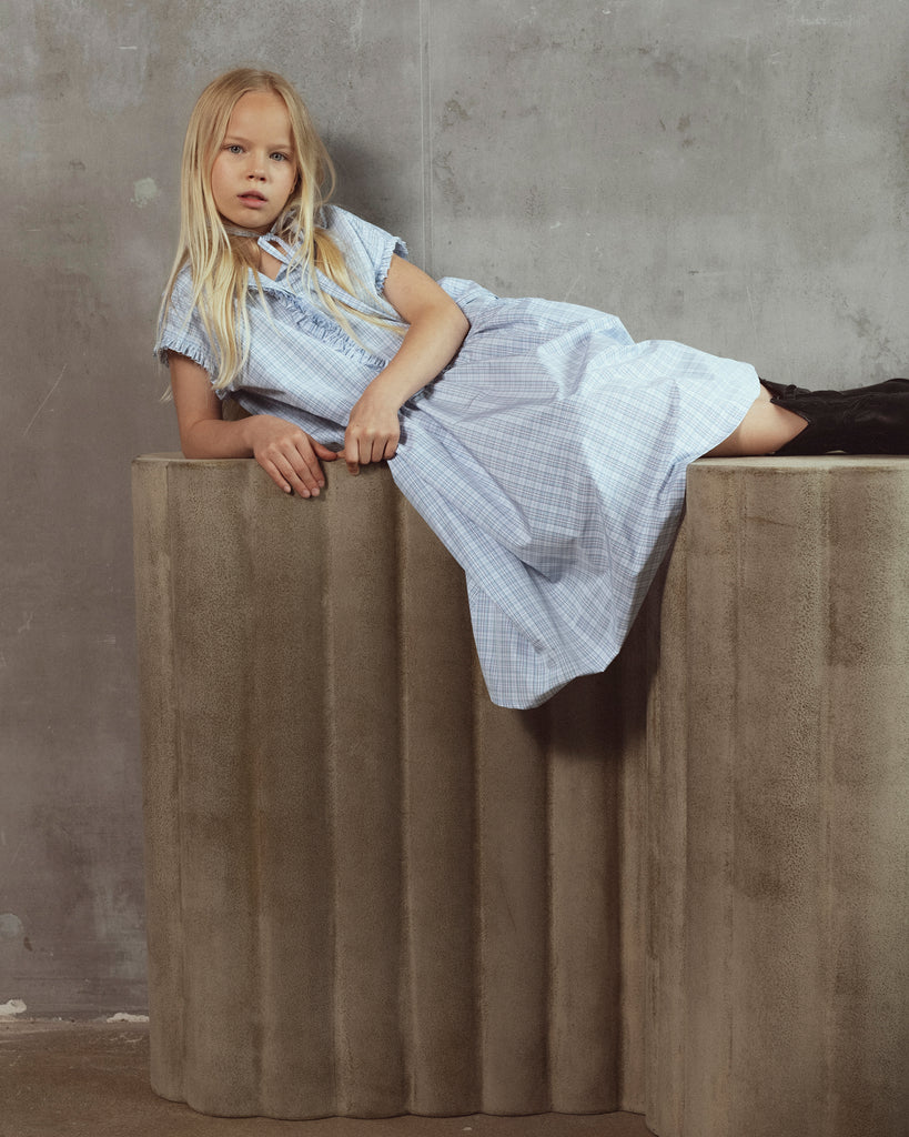 UNLABEL SS26 Ada Dress in Baby Blue Checks