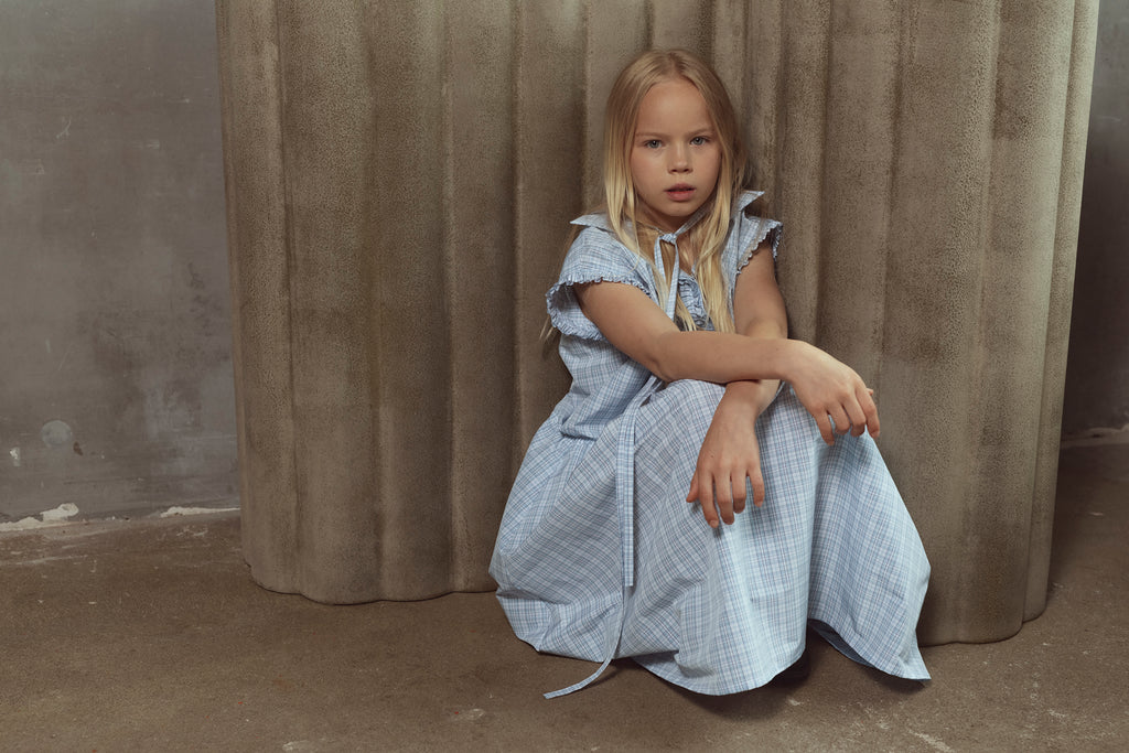 UNLABEL SS26 Ada Dress in Baby Blue Checks