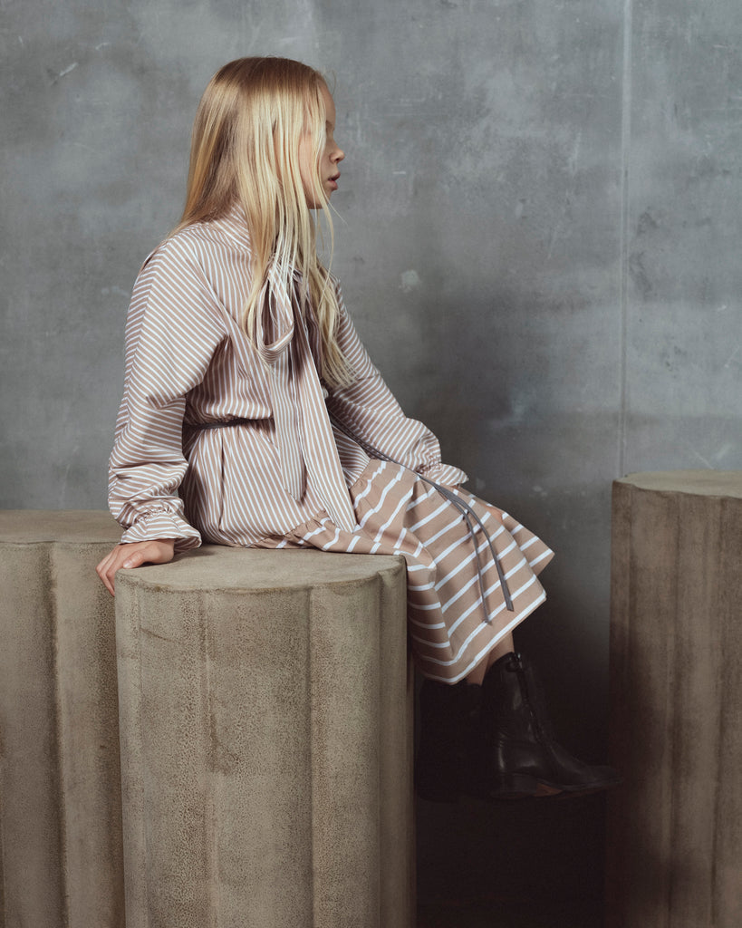 UNLABEL SS26 Erin Dress in Cacao Stripes