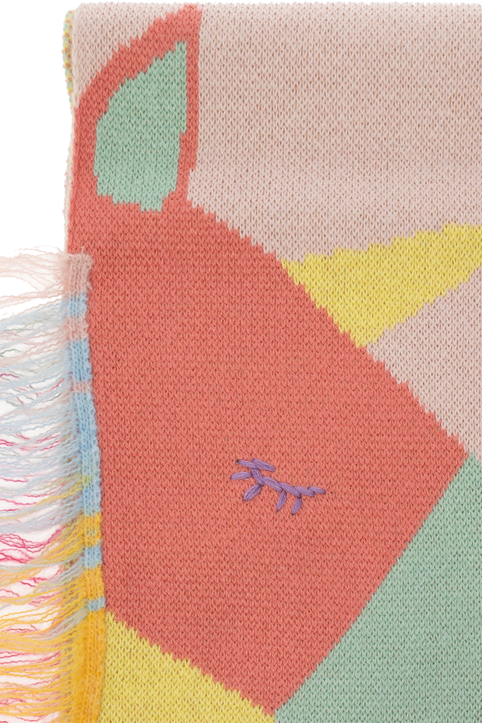 STELLA MCCARTNEY KIDS Pink Knit Scarf with Unicorn Intrasia and Fringe