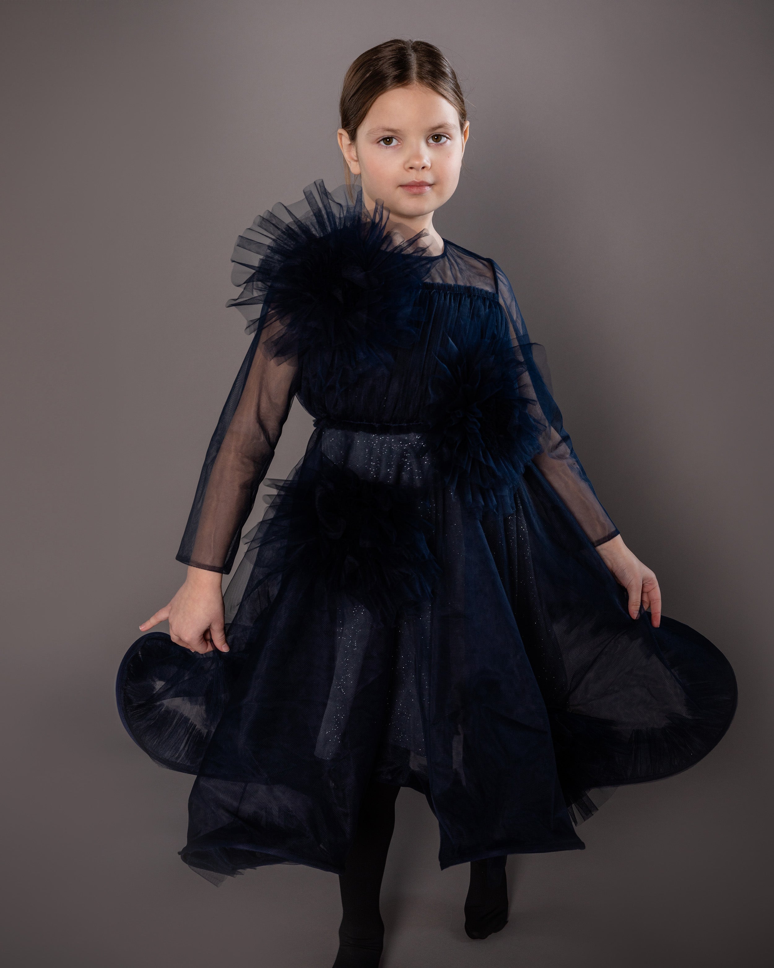 ワンピース Riu Flower tulle docking knit dress Riu Flower tulle docking knit dress リウ