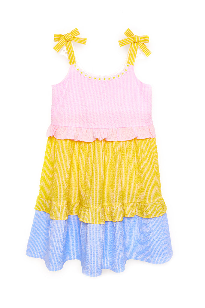 NICOLE MILLER GIRLS SS24 Tri-Color Tiered Dress