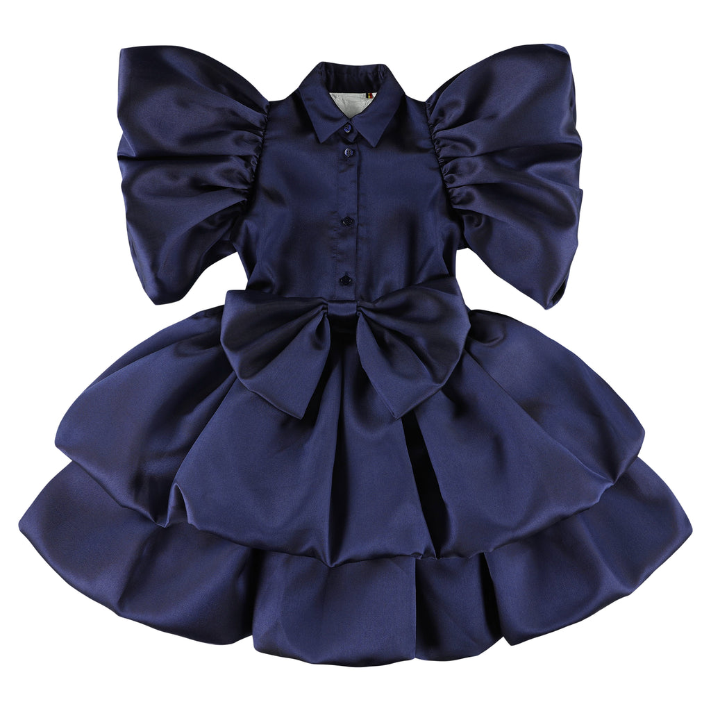 CAROLINE BOSMANS Bow Tafetta Dress in Dark Blue