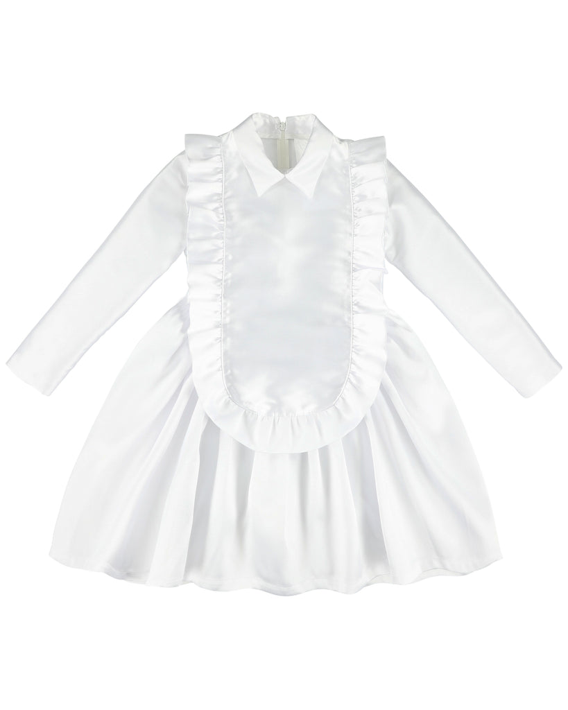 CAROLINE BOSMANS "Miss(ed) Universe" Long Sleeve Dress with Front Ruffle in White