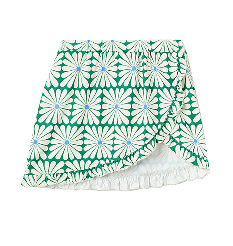 COMPANIA FANTASTICA SS26 Olive Flower Short Skirt Coverup