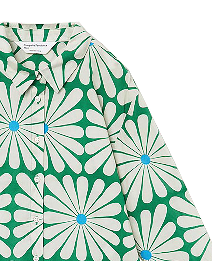 COMPANIA FANTASTICA SS26 Olive Flower Print Long Sleeve Shirt Top