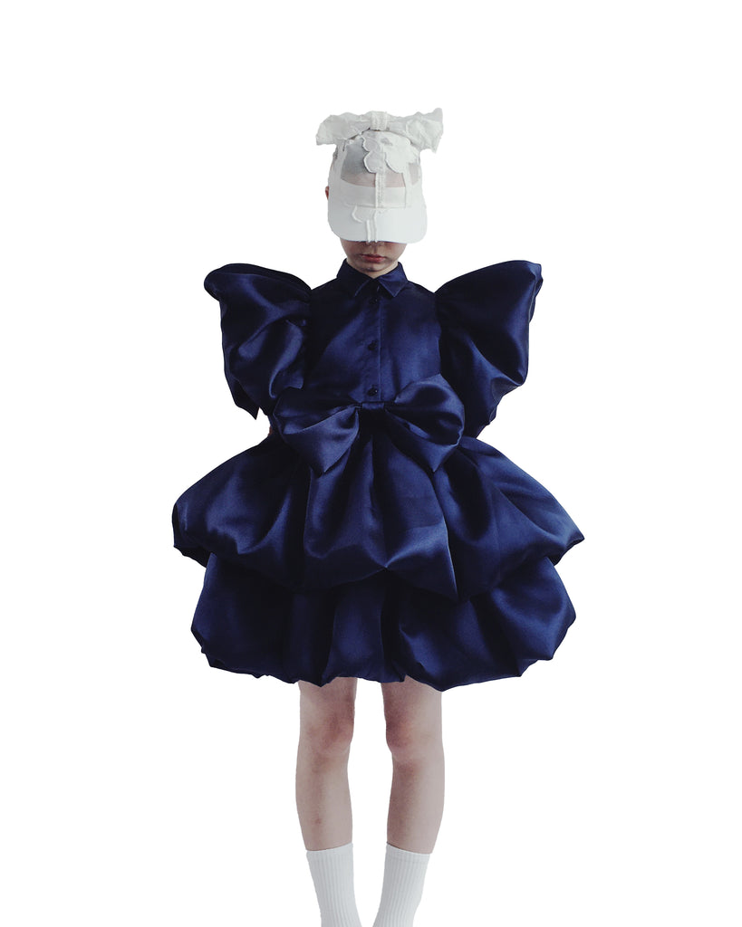 CAROLINE BOSMANS Bow Tafetta Dress in Dark Blue