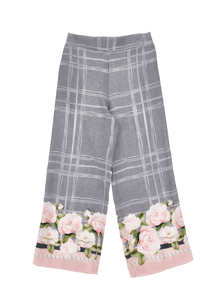 MONNALISA FALL 2026 Viscose Twill Pants with Rose Design