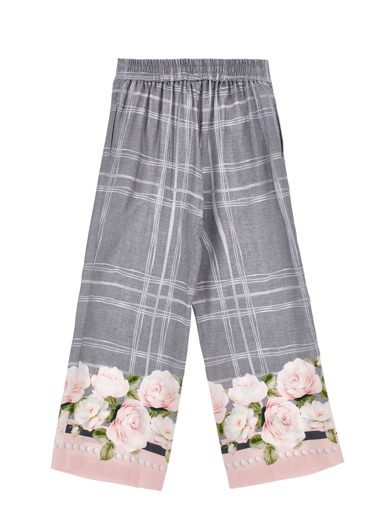 MONNALISA FALL 2026 Viscose Twill Pants with Rose Design