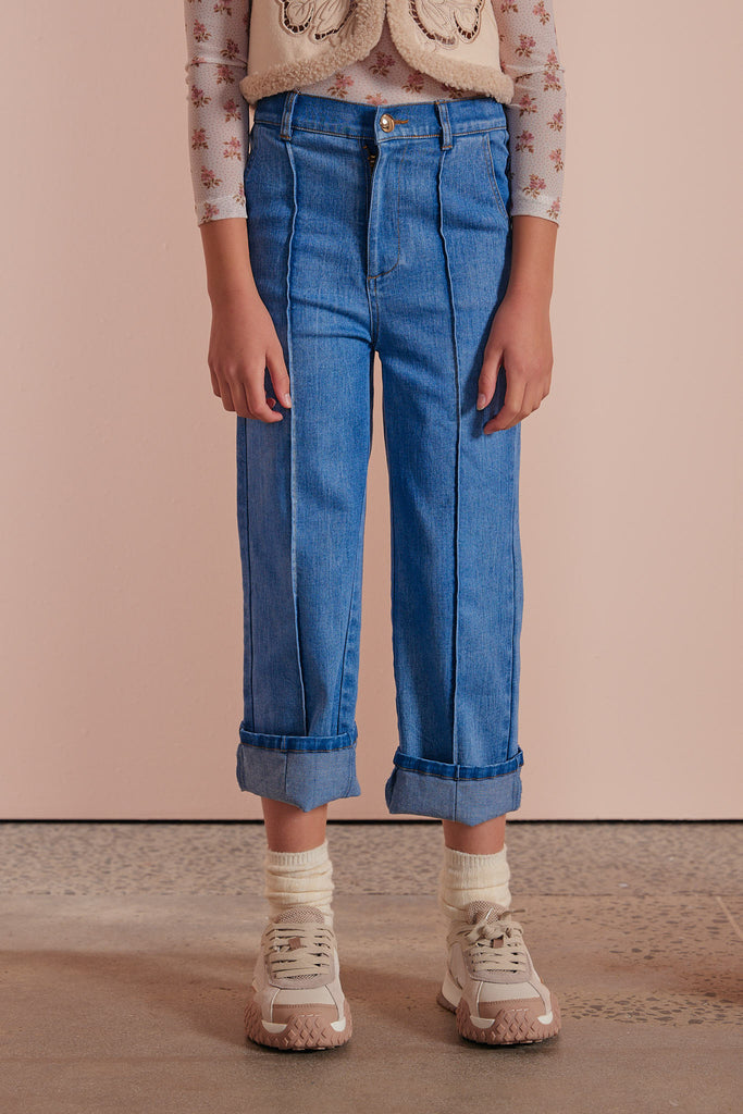 PETITE AMALIE "Petite Pink" Denim Pintuck Wide Leg Jean Pant