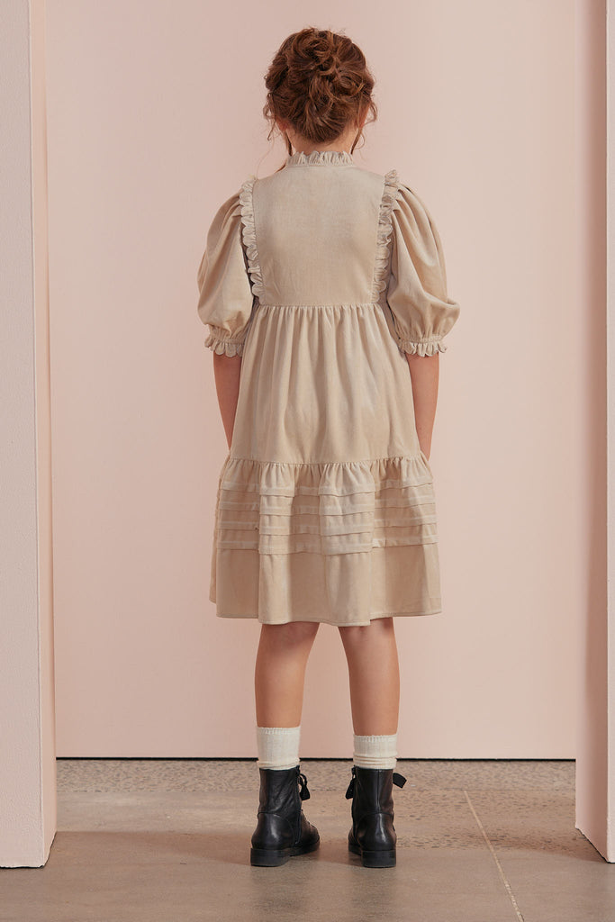 PETITE AMALIE "Petite Pink" Corduroy Midi Scallop Dress in Winter Snow