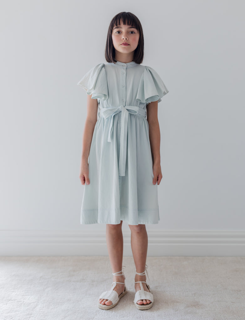 STEPH THE LABEL SS2026 Chambray Flutter Sleeve Shirt Dress