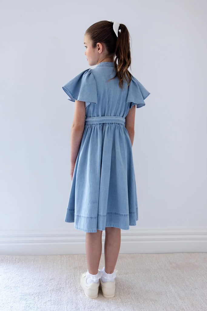 STEPH THE LABEL SS2026 Chambray Flutter Sleeve Shirt Dress