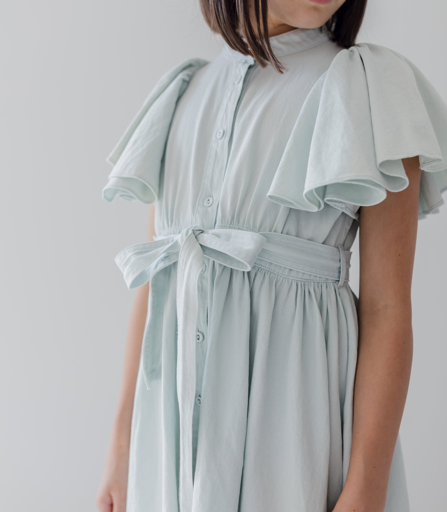 STEPH THE LABEL SS2026 Chambray Flutter Sleeve Shirt Dress