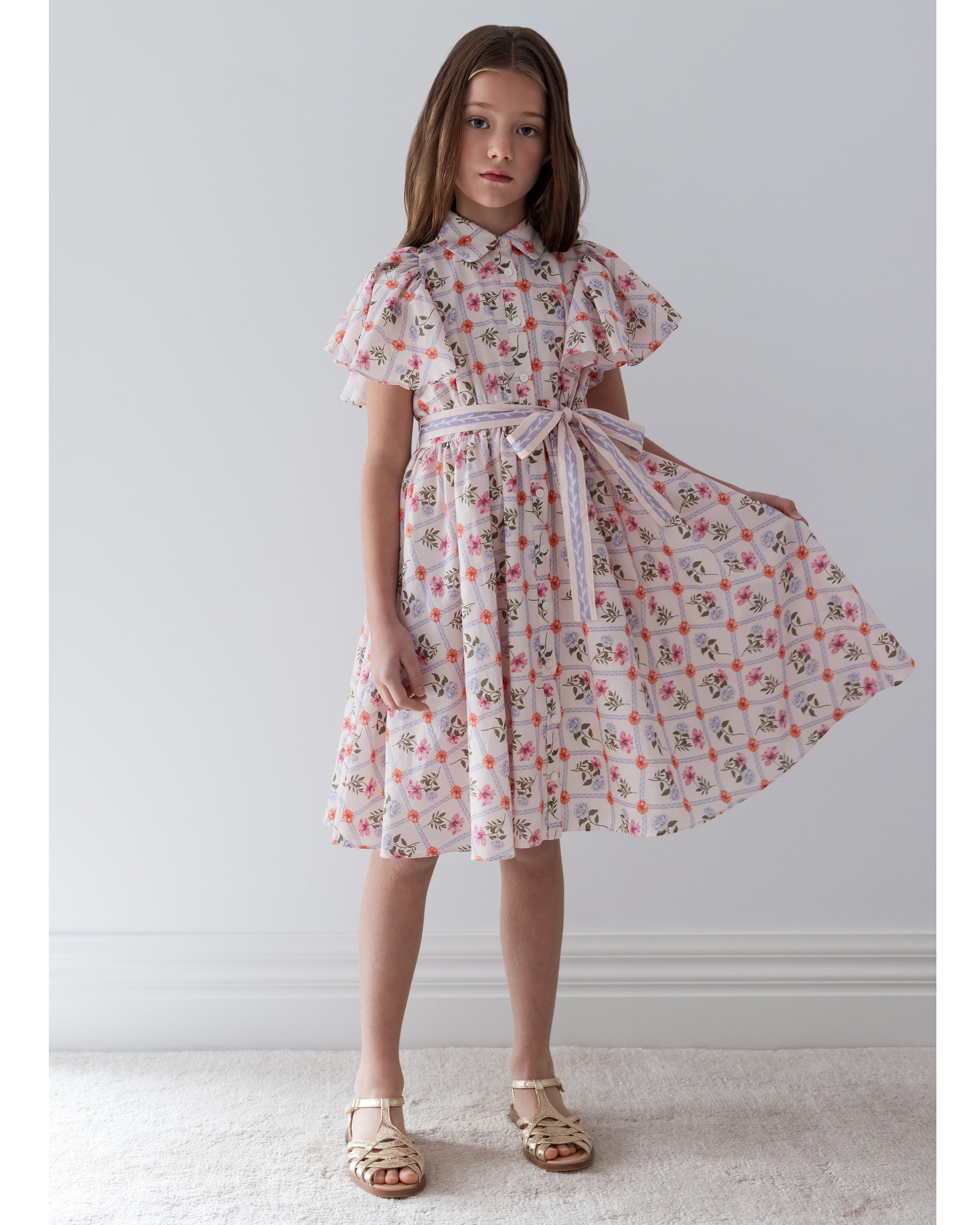 STEPH THE LABEL SS2026 Flower Grid Shirt Dress