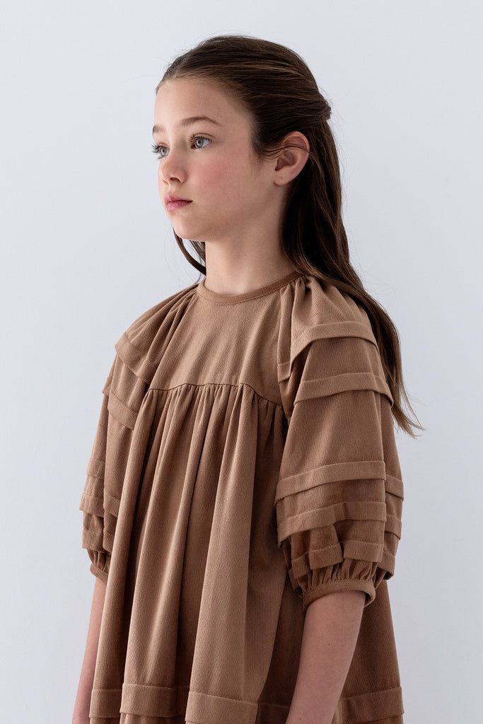 STEPH THE LABEL FALL 2026 Caramel Cord Pleat Dress