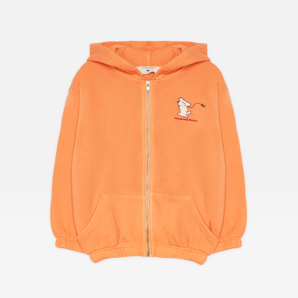 WEEKEND HOUSE KIDS FW23 Dog Orange Zippered Hoodie Sweatshirt with Pockets