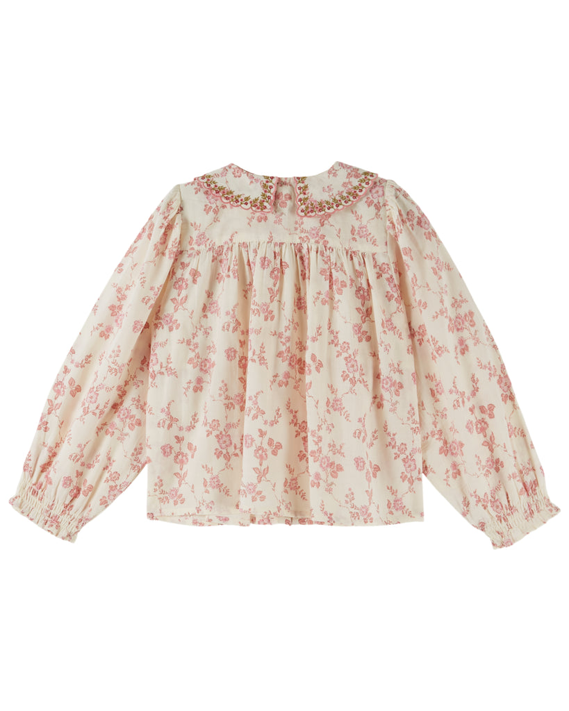 EMILE ET IDA FW26 ECRU FLORAL SMOCKED BLOUSE TOP