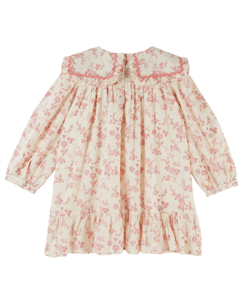EMILE ET IDA FW26 LARGE COLLAR ECRU AND PINK FLORAL DRESS