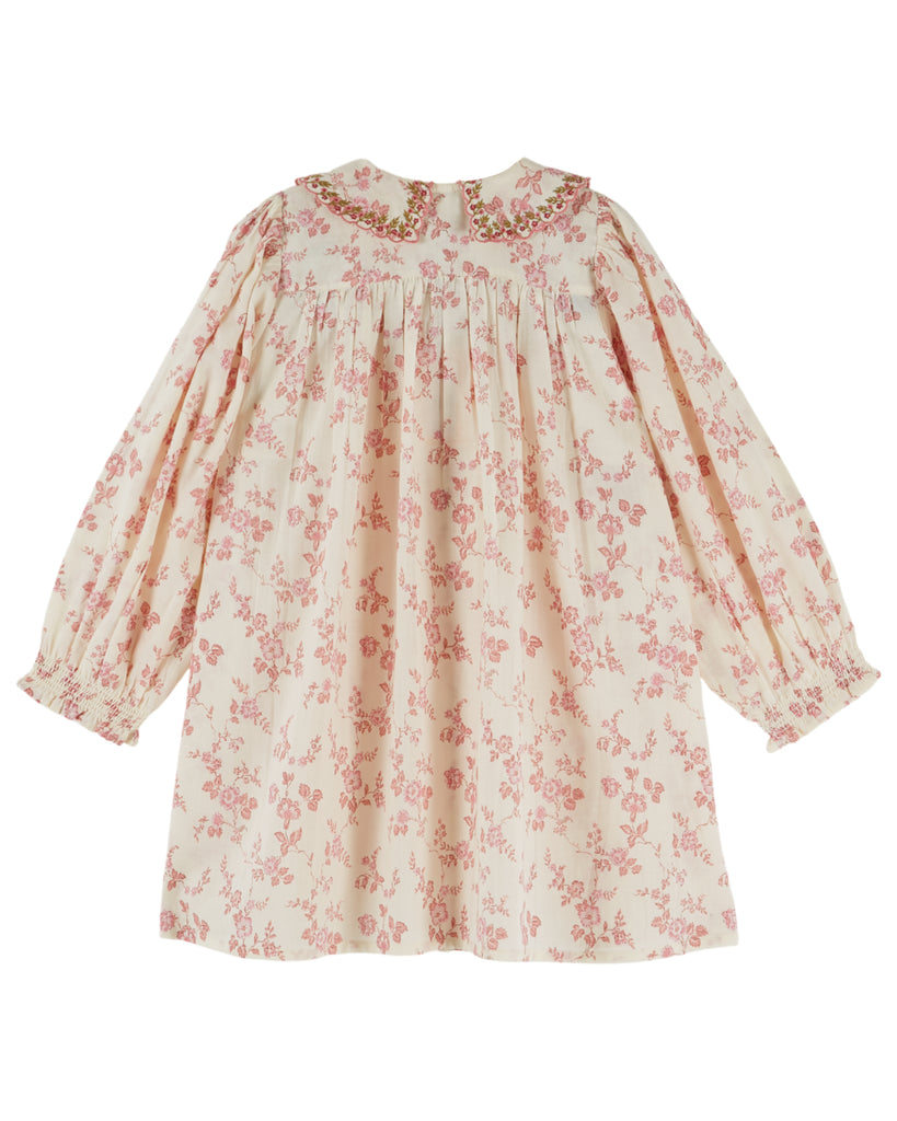 EMILE ET IDA FW26 ECRU AND ROSES SMOCKED DRESS