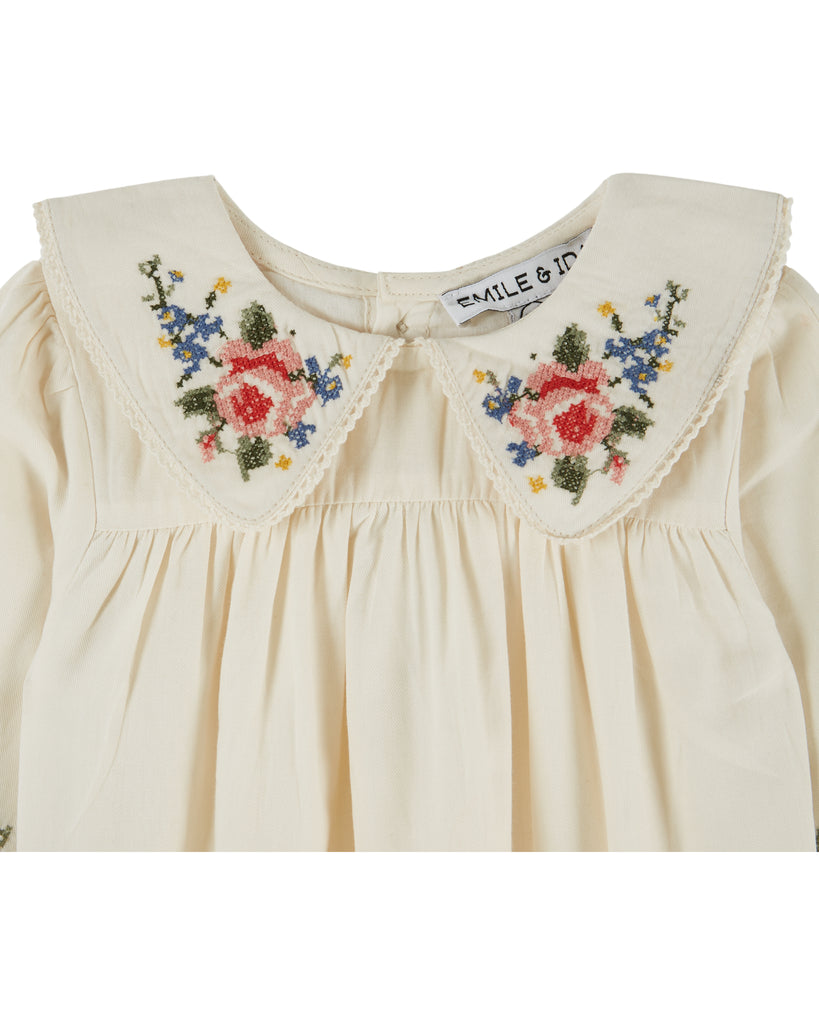 EMILE ET IDA FW26 BEBE CROSS-STITCH PUFFEL ROMPER
