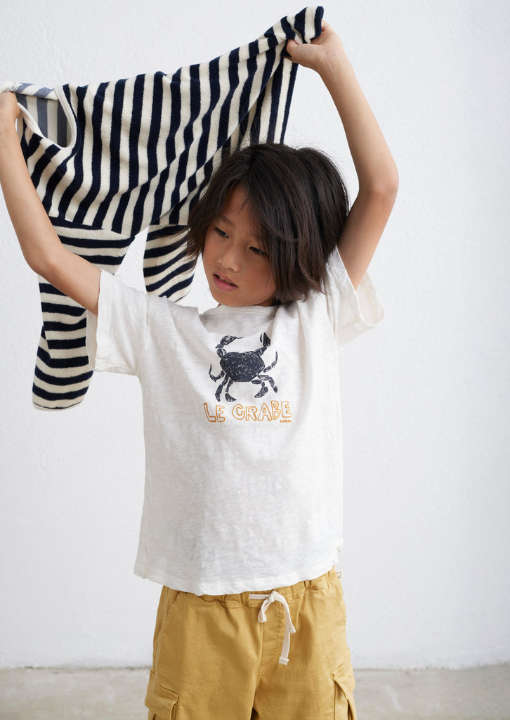 MY LITTLE COZMO "Les Tresors Marines" Organic Toweling Terry Stripes Sweatshirt in Navy