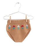 FISH & KIDS AW23 Knit Camel Embroidered Flowers Shorts