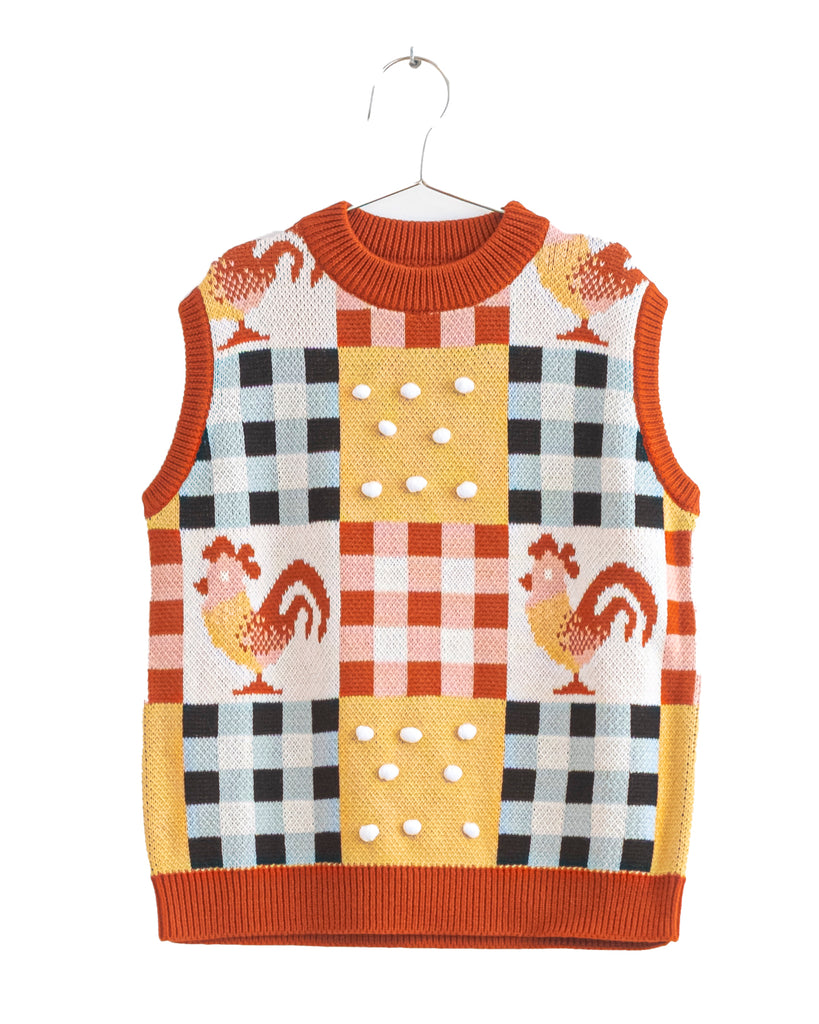 FISH & KIDS AW23 Knit Chicken Intarsia Gilet Vest Sweater